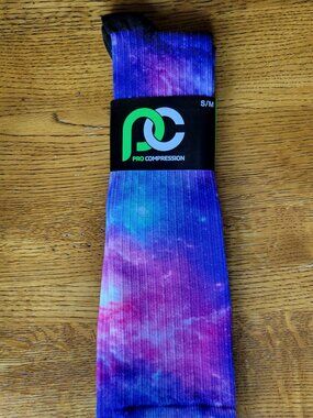 NEW PRO Compression Marathon Socks S/M Cosmos Galaxy Night Sky Calf-Length USA
